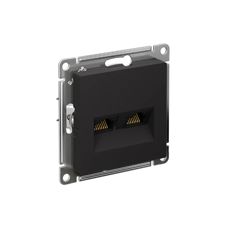 AtlasDesign Карбон Розетка 2-ая компьютерная RJ45+RJ45, кат.5E, механизм | ATN001085 | SE — фото