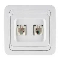 МИМОЗА Розетка компьютерная RJ-45 в сборе с/у, 2 гнезда, кат.5е, IP20, белая. 12036 — фото