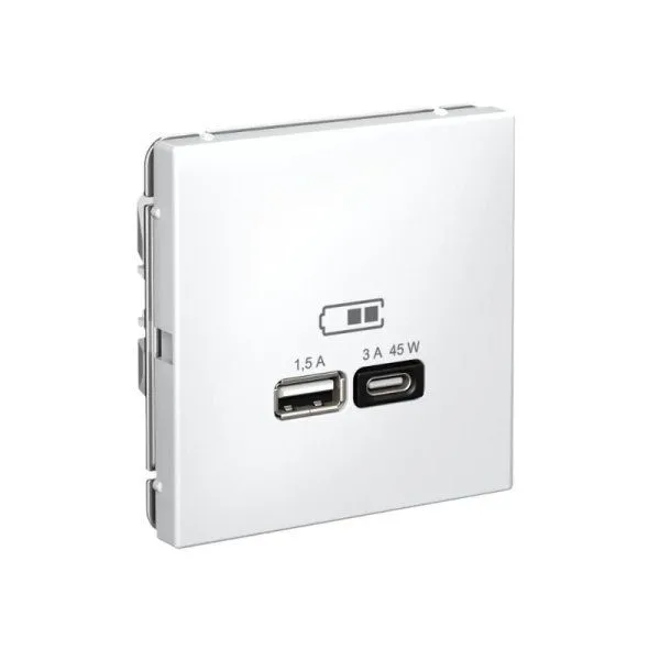 ArtGallery Белый Розетка USB A + тип-C 45Вт высокоскор.заряд. QC, PD, механизм | GAL000129 | SE — фото