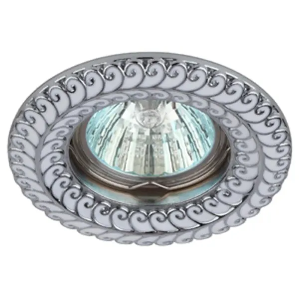 Светильник встраиваемый точечный под лампу GX53 KL72WH/SL MR16, 12V/220V, 50W белый/серебро | Б0021510 | ЭРА — фото