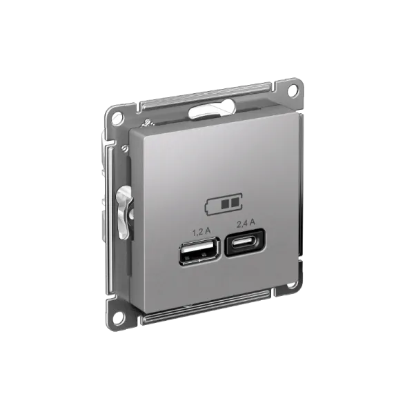 AtlasDesign Алюминий USB Розетка A+С, 5В/2,4А, 2х5В/1,2А, механизм | ATN000339 | SE — фото