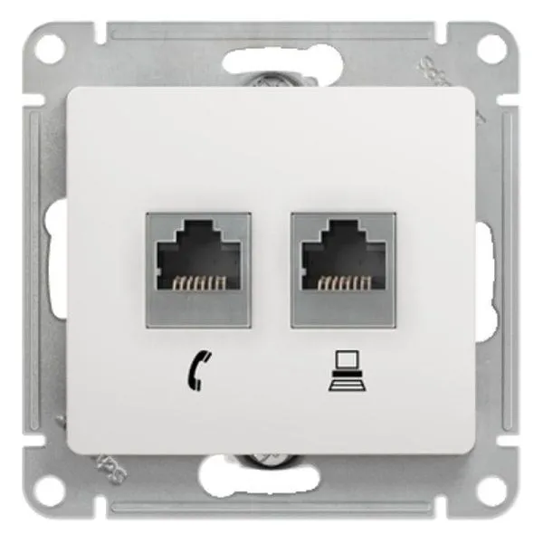 Glossa Белый Розетка 2-я RJ11+RJ45, кат.5E | GSL000185 | SE — фото