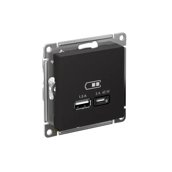 AtlasDesign Карбон USB Розетка A + тип-C 45W высокоскоростной заряд QC PD | ATN001029 | SE — фото