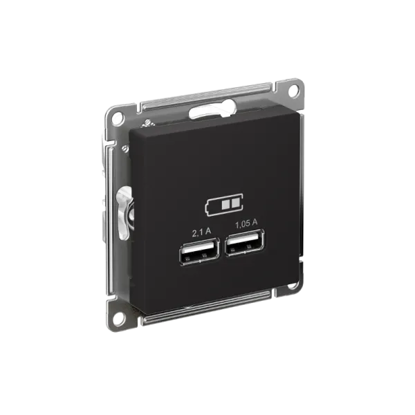 AtlasDesign Карбон Розетка USB, 5В, 1 порт x 2,1 А, 2 порта х 1,05 А, механизм | ATN001033 | SE — фото