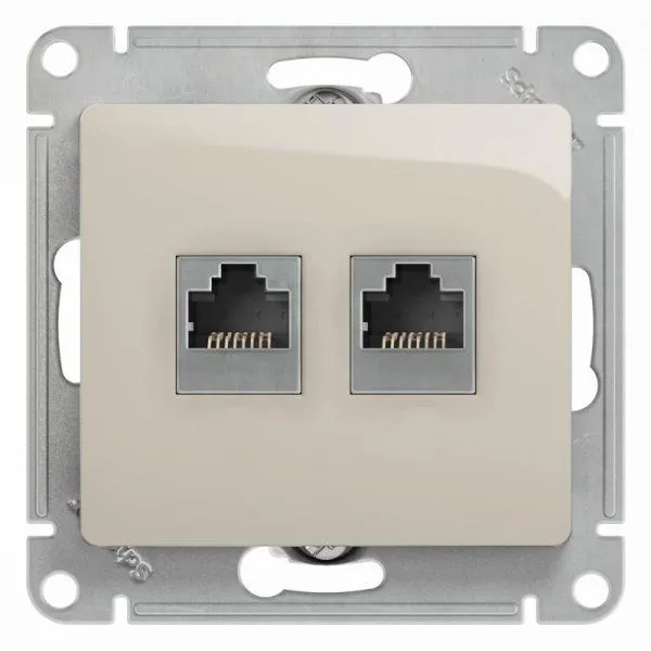 Glossa Молочный Розетка 2-ая RJ11+RJ45, кат.5E | GSL000985 | SE — фото