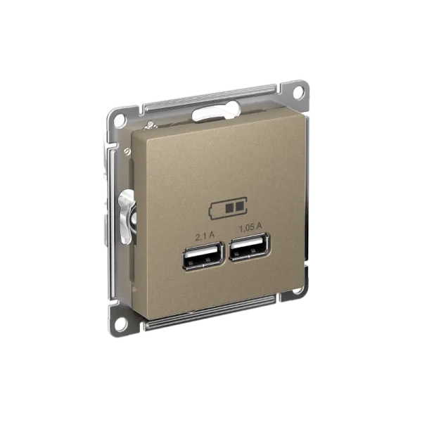 AtlasDesign Шампань Розетка USB, 5В, 1 порт x 2,1 А, 2 порта х 1,05 А, механизм | ATN000533 | SE — фото