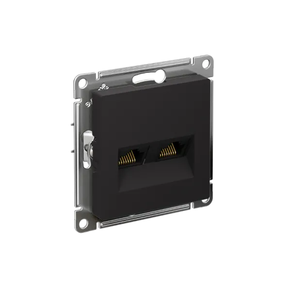 AtlasDesign Карбон Розетка 2-ая компьютерная RJ45+RJ45, кат.5E, механизм | ATN001085 | SE — фото