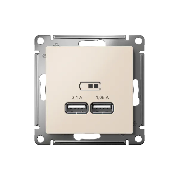 AtlasDesign Бежевый Розетка USB, 5В, 1 порт x 2,1 А, 2 порта х 1,05 А, механизм | ATN000233 | SE — фото