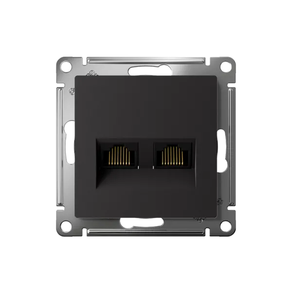 AtlasDesign Карбон Розетка 2-ая компьютерная RJ45+RJ45, кат.5E, механизм | ATN001085 | SE — фото