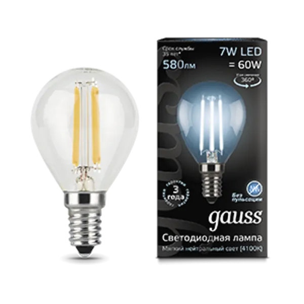 Лампа светодиодная LED 7Вт E14 220В 4100К шар | 105801207 | Gauss — фото