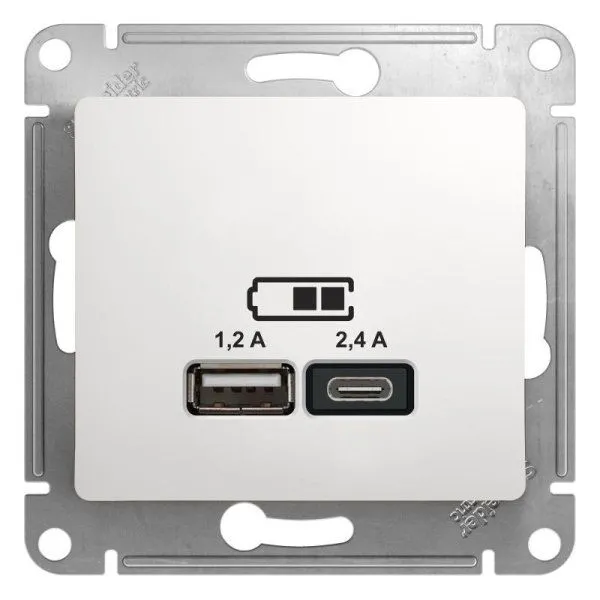 Glossa Белый USB Розетка A+С, 5В/2,4 А, 2х5В/1,2 А, механизм, | GSL000139 | SE — фото