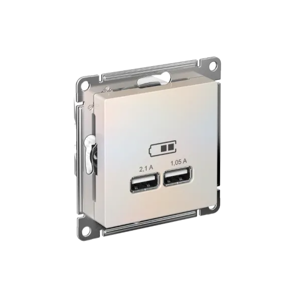 AtlasDesign Жемчуг Розетка USB, 5В, 1 порт x 2,1 А, 2 порта х 1,05 А, механизм | ATN000433 | SE — фото