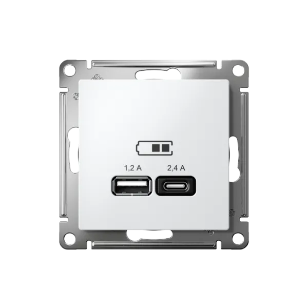 AtlasDesign Белый USB Розетка A+С, 5В/2,4 А, 2х5В/1,2 А, механизм | ATN000139 | SE — фото