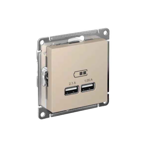AtlasDesign Песочный USB Розетка A+A, 5В/2,1 А, 2х5В/1,05 А, механизм | ATN001233 | SE — фото