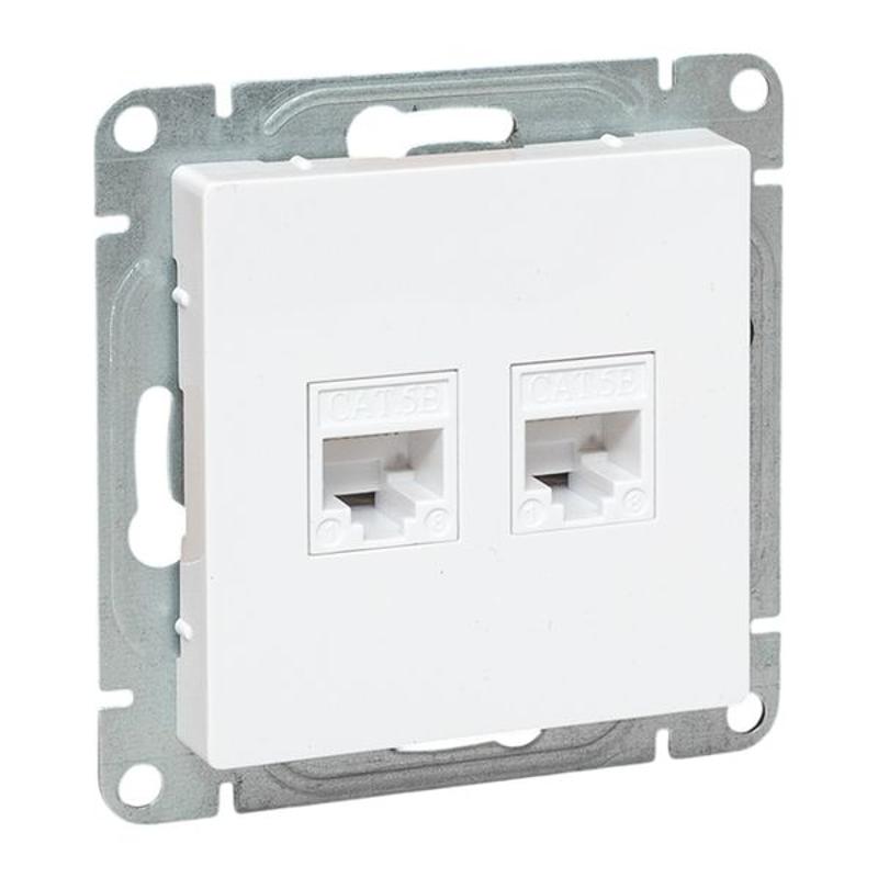 Механизм розетки RJ45 - 2шт, (cat5), белый Эпика EKF | UP1-SOW-2RJ45-5 | EKF — фото