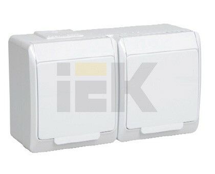 ГЕРМЕС PLUS белый Розетка 2-местная О/У с/ с крышкой РСб22-3-ГПБб IP54 | ERMP22-K01-16-54-EC | IEK — фото