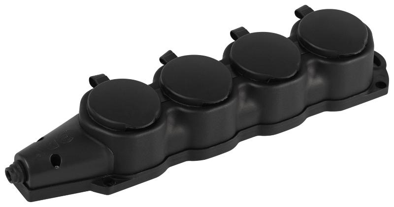 Колодка  KX-4e-B-IP44 каучуковая с заземлением 4 розетки 16A IP44 черная | Б0068394 | ЭРА — фото