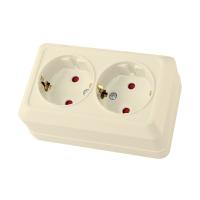 ЛАДОГА Розетка о/у, 2 гнезда, с/з, з/ш, 16А, 230В, IP20, сл.кость. SQ1801-0066 — фото
