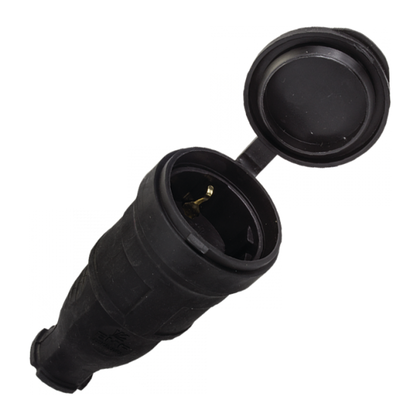 Розетка переносная с защитной крышкой каучуковая 230В 2P+PE 16A IP44 EKF PROxima | RPS-012-16-230-44 | EKF — фото