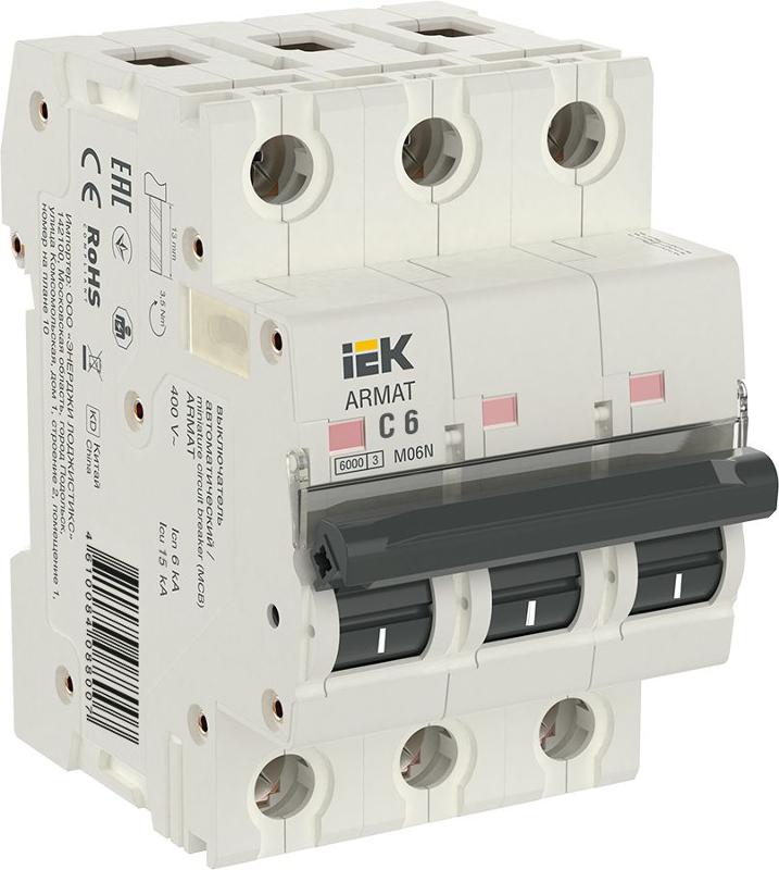 Выключатель автоматический трехполюсный M06N 3P C 6А 6кА ARMAT | AR-M06N-3-C006 | IEK — фото