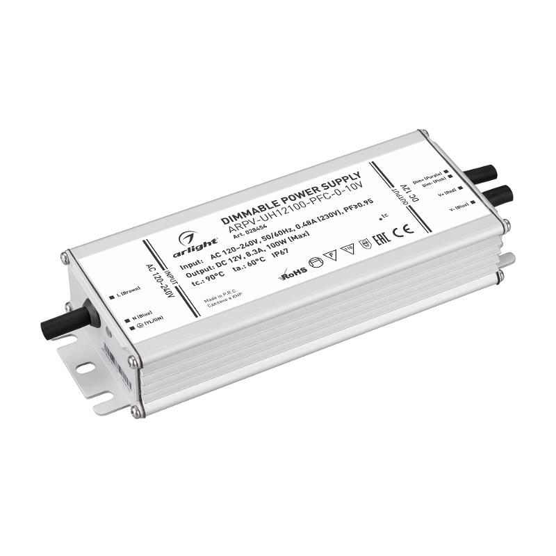 Блок питания ARPV-UH12100-PFC-0-10V (12V, 8.3A, 100W) (IP67 Металл, 7 лет) | 028454 | Arlight