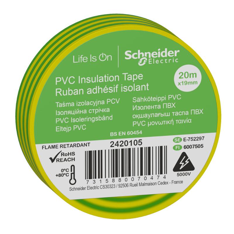 ИЗОЛЕНТА ПВХ 19мм Х 20м ЖЁЛТО-ЗЕЛЁНАЯ   | 2420105 |  Schneider Electric