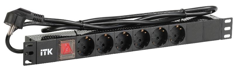 PDU 6 роз. нем.ст. с выкл 1U каб. 2м вилка нем.ст ПВХ чер | PH12-6D1-P | ITK