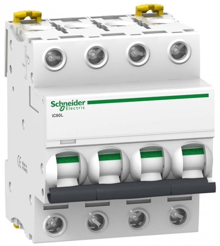 Выключатель автоматический четырехполюсный iC60L 63А C 15кА | A9F94463 | Schneider Electric