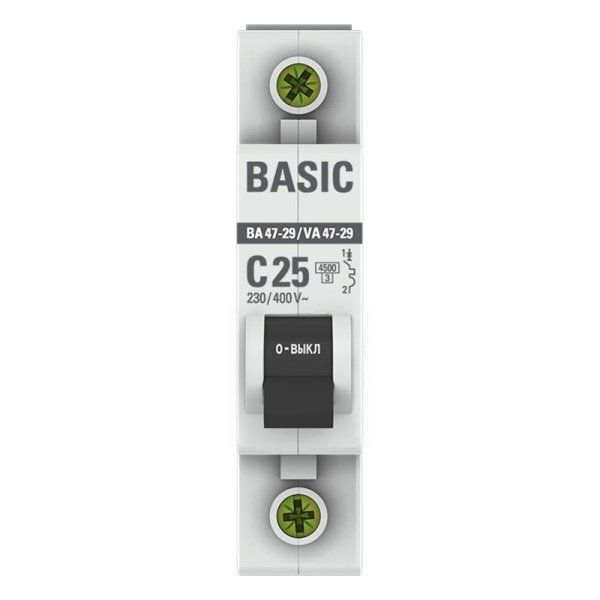Выключатель автоматический однополюсный ВА 47-29 25А C 4,5кА Basic | mcb4729-1-25C | EKF — фото