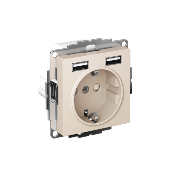 AtlasDesign Бежевый Розетка 16А c 2 USB A+A, 5В/2,4А, 2х5В/1,2А, механизм | ATN000230 | SE — фото