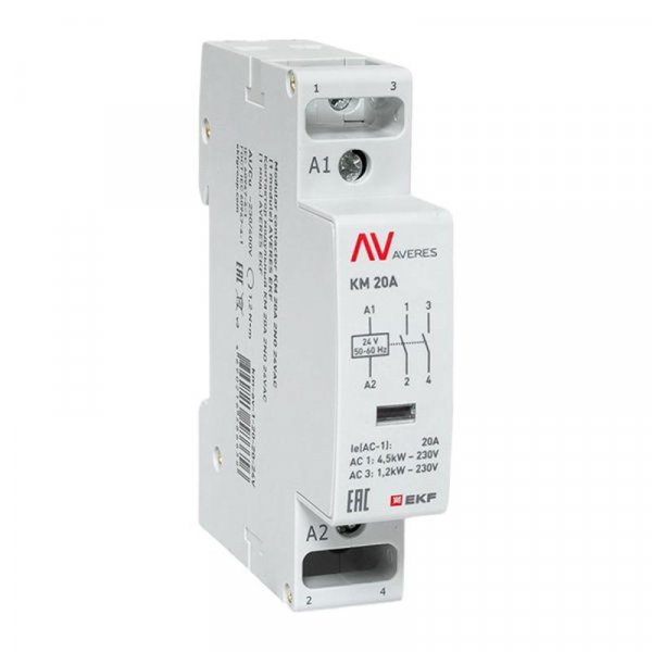 Контактор модульный КМ 20А 2NО 24VAC (1 мод.) AVERES | km-av-1-20-20-24V | EKF — фото