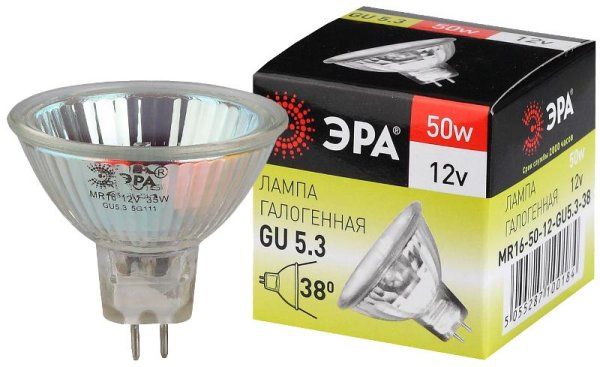 Лампа галогенная 50Вт 12В GU5.3 MR16 | C0027358 | ЭРА — фото