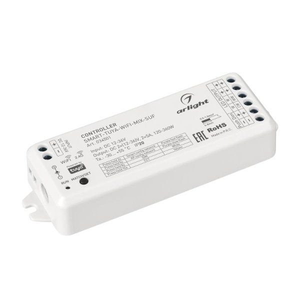 Контроллер SMART-TUYA-WIFI-MIX-SUF (12-36V, 2x5A, 2.4G) (Arlight, IP20 Пластик, 5 лет) | 034501 | Arlight