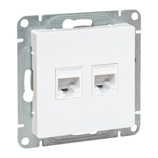 Механизм розетки RJ45 - 2шт, (cat5), белый Эпика EKF | UP1-SOW-2RJ45-5 | EKF — фото