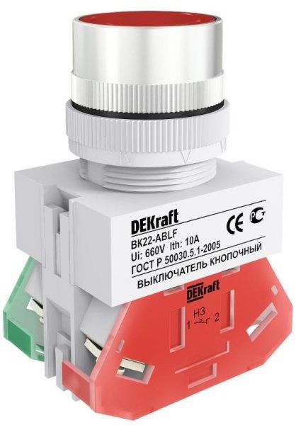 Выкл. кноп. ABLF 22 мм Цвет:КРАСНЫЙ 220В ВK-22  | 25014DEK | DEKraft — фото