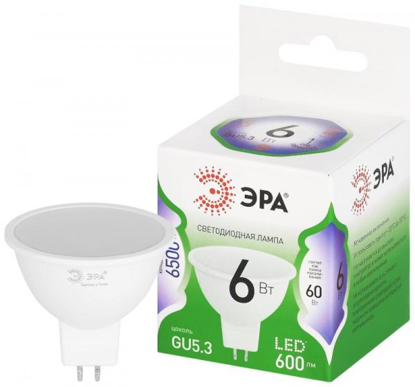 Лампа светодиодная  GREEN LINE LED MR16-6W-865-GU5.3 GL GU5.3 6 Вт софит холодный свет | Б0067080 | ЭРА — фото