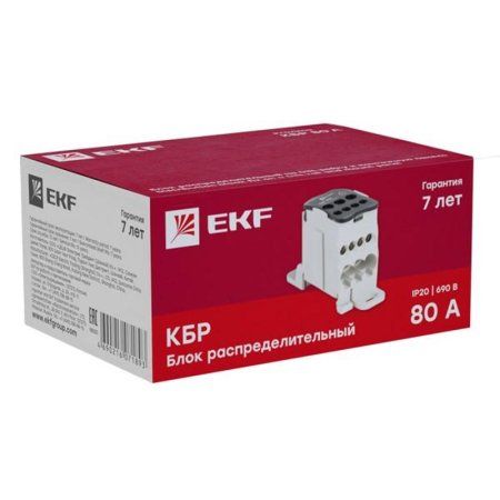 Блок распределительный (КБР) на DIN-рейку и монтажную панель 80A EKF PROxima | plc-kbr80 | EKF — фото
