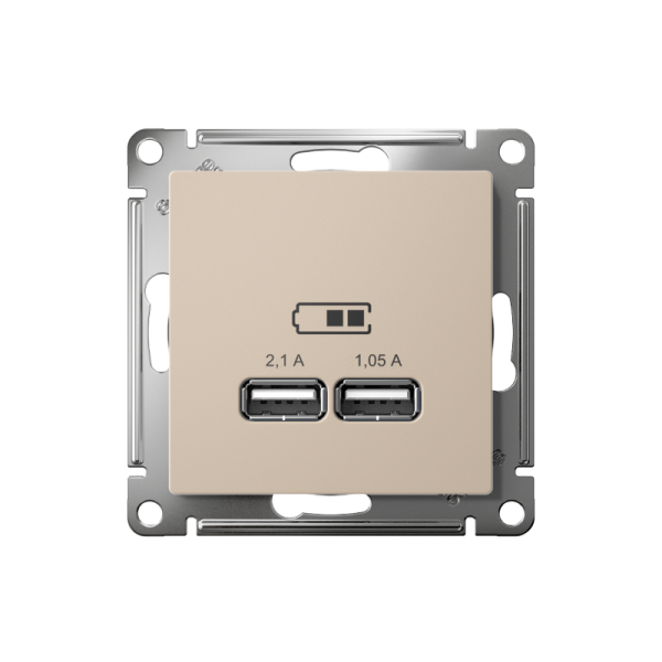 AtlasDesign Песочный USB Розетка A+A, 5В/2,1 А, 2х5В/1,05 А, механизм | ATN001233 | SE — фото