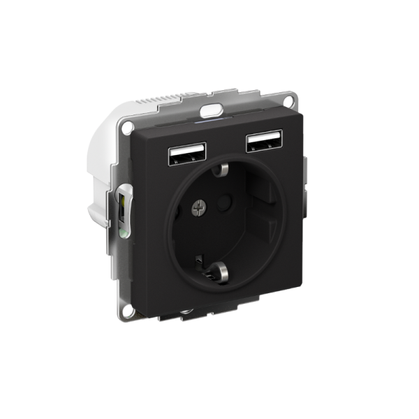 AtlasDesign Карбон Розетка 16А c 2 USB A+A, 5В/2,4А, 2х5В/1,2 А, механизм | ATN001030 | SE — фото