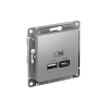 AtlasDesign Алюминий USB Розетка A+С, 5В/2,4А, 2х5В/1,2А, механизм | ATN000339 | SE — фото