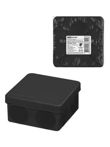 Коробка распаячная, двухкомпонентная, ОП 80х80х40 мм, IP66, 8 вх., черная, инд. штрихкод | SQ1401-2912 | TDM — фото