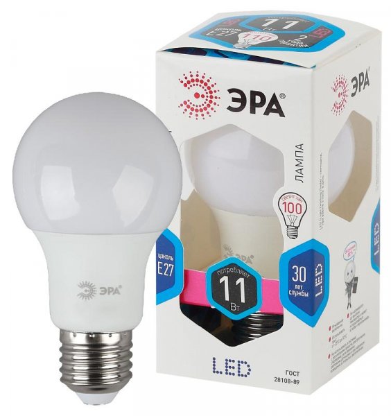 Лампа светодиодная LED 11Вт Е27 220В 4000К smd A60 шар | Б0029821 | ЭРА — фото