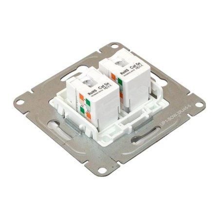 Механизм розетки RJ45 - 2шт, (cat5), белый Эпика EKF | UP1-SOW-2RJ45-5 | EKF — фото