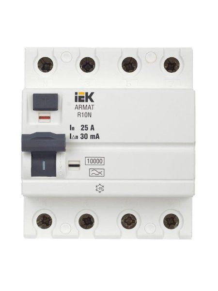 Выключатель дифференциальный (УЗО) R10N 4P 25А 30мА тип A ARMAT | AR-R10N-4-025A030 | IEK — фото