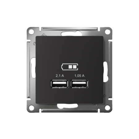 AtlasDesign Карбон Розетка USB, 5В, 1 порт x 2,1 А, 2 порта х 1,05 А, механизм | ATN001033 | SE — фото
