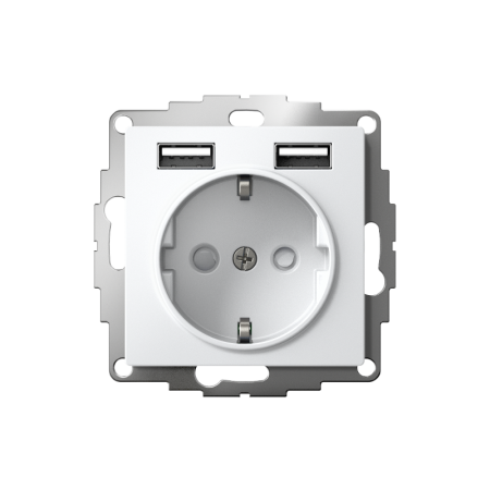 AtlasDesign Белый Розетка 16А с 2 USB A+A, 5В/2,4А, 2х5В/1,2А, механизм | ATN000130 | SE — фото