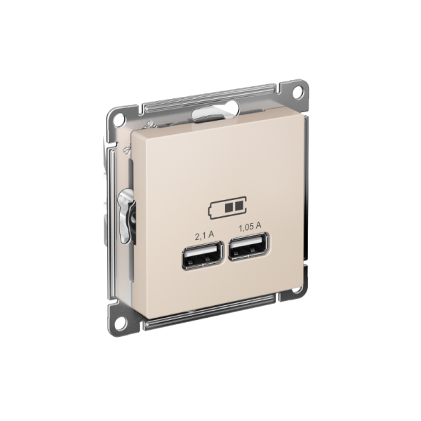 AtlasDesign Бежевый Розетка USB, 5В, 1 порт x 2,1 А, 2 порта х 1,05 А, механизм | ATN000233 | SE — фото