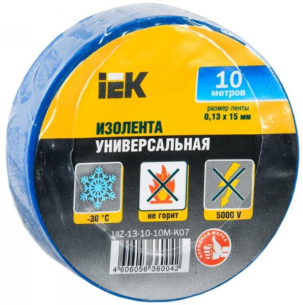 Изолента 0,13х15 мм синяя 10 метров | UIZ-13-10-10M-K07 | IEK — фото