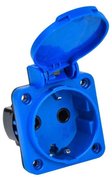 Розетка панельная 2Р+РЕ 16А з/к с крышкой IP44 синяя MAGNUM РП11-3 | PSN71-016-3-2-44-K07 | IEK — фото