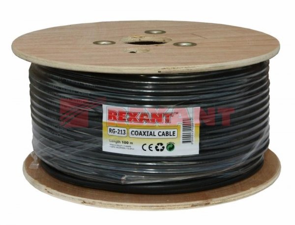 Кабель RG-213 (50 Ом), Cu/Cu 96 % (бухта 100 м) черный | 01-2041 | REXANT — фото